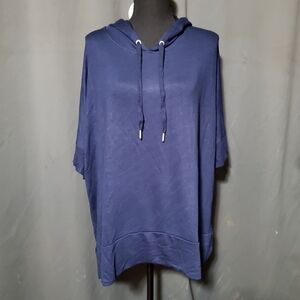 Gloria Vanderbilt Navy Blue Shortsleeve Hooded Top Size Large NWT